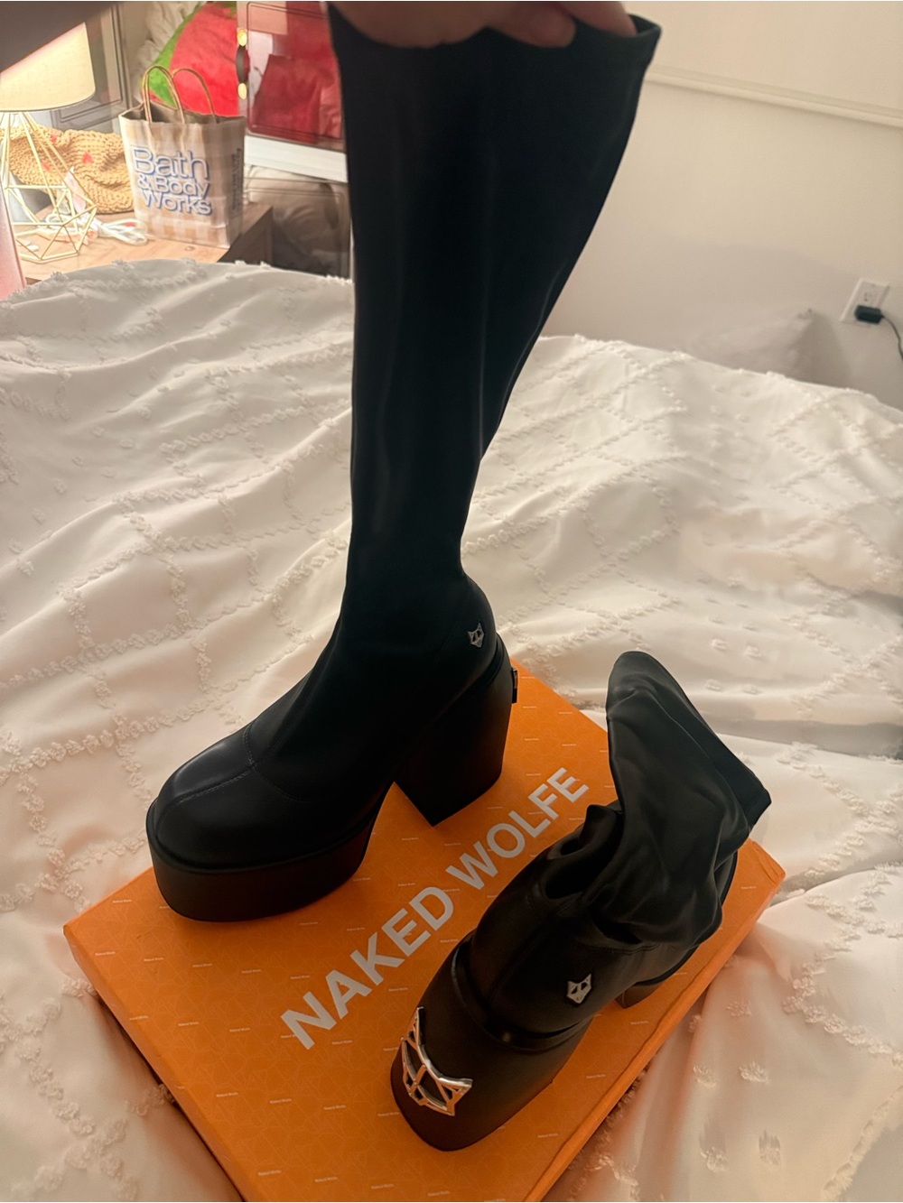 Naked Wolfe Spice Knee High Platform Boots Black Size 7 - Picture 9 of 9